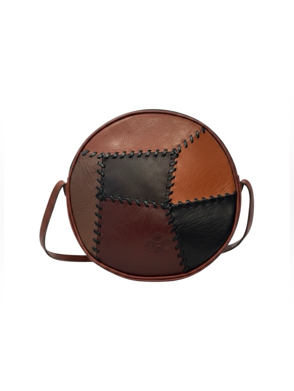 Patricia Nash Round Patchwork Italian Leather Banjo Crossbody Bag Boho Multi
